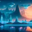 Placeholder: blade runner atmosphere,big city at night, UFOs in the sky, futuristic buildings.mountains, lake