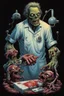 Placeholder: Science experiment Horror zombie surgeon by Richard Corben, Todd Schorr, T-Shirt Design, Black Background