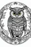 Placeholder: a wise owl in a charming European woodland, clean line art, monochrome, for kids coloring book