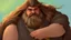 Placeholder: fantasy style illustration: a huge giant man like Hagrid from Harry Potter. On this man was a huge mantle made of thick linen, and he girded himself with a belt of five fathoms, and his beard is like a stack of cornsilk.