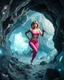 Placeholder: make a picture pretty crystal CIFI cave made of and jwells, 3d fractal recursive cubic and sphere base crystals and a beautiful fashion model lady with cute,bob hair,makeup, in pretty sports suit is running inside cave ,dynamic camera fallow her inside cave capturing full body, dynamic lights.