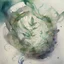 Placeholder: Create a sketch composition featuring smoke trails swirling in the shape of a labyrinth, while crushed weed leaves form the walls and pathways, inviting viewers to embark on a visual journey of self-discovery. water colour