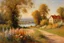 Placeholder: Sunny day, mountains, river, distant house, flowers, trees, wilfrid de glehn and pieter franciscus dierckx impressionism paintings