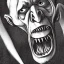 Placeholder: Nosferatu vampire with white skin and horns on the jaw with giant mouth full of fangs as Russian Orthodox