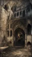 Placeholder: dark fantasy art of a medieval abandoned hall