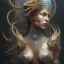 Placeholder: sango fantasy, fantasy magic, intricate, sharp focus, illustration, highly detailed, digital painting, concept art, matte, artgerm and paul lewin and kehinde wiley, masterpiece silver dragon head golden Asian nice breast Afo woman black waves