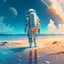 Placeholder: An astronaut walking on the beach of a beautiful sea, digital art, anime, 4k, full details