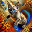 Placeholder: A high-speed action shot of a young Siamese kittenwith brown ears, captured in mid-leap or play. The image is detailed and intricate, featuring swirling fractal patterns surrounding the kitten, enhancing the sense of motion and energy. In the background, there's a mesmerizing fractal landscape, with complex geometric shapes and vibrant colors. The landscape and the fractal patterns around the puppy blend seamlessly, creating a dynamic and visually captivating scene in space with chrome silver pl