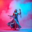 Placeholder: lady in azeri dance custum change clothing color to cyan and red