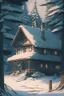 Placeholder: studio ghibli, a house, snow, woods,