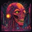 Placeholder: Neon legacy of nyctophobia, by Matt Sesow, mind-bending illustration; asymmetric, warm colors, dark background