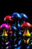 Placeholder: Diseased colourful mushrooms and fungi growing from black oil with a black background in the multiverse