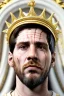 Placeholder: Realistic image, Baroque bas relief sculpture made in white marble with gold veins, Lionel messi with gold laurel leaves crown, decorative star on the chest, waist up portrait, marble material, gold ornaments, Baroque style, sun rays background, epic, celestial, cinematic lighting, God lights, 4k resolution, smooth details, soft lighting, unreal engine 5, art station, substance 3d.