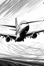 Placeholder: Outline art, no shading, plane flying, cartoon style, black and white, low detail, --ar 9:11