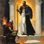 Placeholder: [art by Norman Rockwell] With newfound determination burning in his eyes, Roupinho stepped back, his gaze lingering on the statue of the Black Madonna. Leaving the grotto, Roupinho emerged into the world, his heart aflame with the divine spark that had been ignited within him. And so, the knight set forth on his sacred quest, his destiny intertwined with the miraculous presence of the Black Madonna of Nazaré. The echoes of his pledge reverberated through the hallowed halls of his soul, ignitin