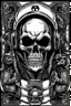 Placeholder: Stickers design Skull biker, black and white, drawing style, sketch style,illustration, portrait, vector style, comic style