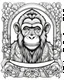 Placeholder: B/W outline art,coloring book page, full white, super detailed illustration for adult, "The Monkey Barber", crisp line, line art, high resolution,cartoon style, smooth, low details, no shading, no fill, white background, clean line art,law background details, Sketch style, strong and clean outline, strong and black outline