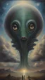 Placeholder: oil painting, Believing the strangest things, loving the alien And your prayers they break the sky in two