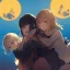 Placeholder: Clear Focus, High resolution, 2 girls hugging, the two girls is a human version of sun and moon, sun if happy and moon is sad, sun in the background, hugging, cute faces