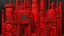 Placeholder: A dark scarlet red frantic factory with furnaces designed Kuna molas painted by Francis Danby