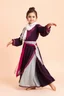 Placeholder: simple background, full body of very pretty little girl in azeri dance costum and with dance shoes,in relax pose,with a lace scarf
