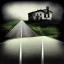 Placeholder: dark long road in the way there is a small house , album cover