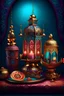 Placeholder: Ramadan flyer, golden decorations, soft colors, Ramadan lantern with Ramadan cannon, beautiful and deep surreal painting, rococo 3D that highlights its exceptional quality, 8K shot, ultra-realistic digital painting, beautiful portrait, very beautiful portrait in colors red, violet, blue and green, very realistic digital art captured with a Hasselblad medium format camera with a large lens. 100 mm. An unmistakable cinematic image, daylight