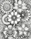 Placeholder: coloring book page of steampunk flowers, stylised steampunk , white and black, cute highly detailed.
