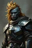 Placeholder: Male Earth Genasi Eldritch Knight with metallic bronze hair and dark grey stone skin