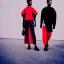 Placeholder: photo of a couple wearing high fashion clothes, balenciaga, Photorealistic photography, colorful, high contrast, future city, street, fashion photography, high resolution, 8k, moody, hard light, gen z, wide angle lens