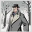 Placeholder: a closeup of a disgusted man in a heavy coat during winter cartoon