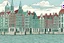 Placeholder: Imagine a modern poster inspered drawing of representative buildings of the danish cities copenhagen roskile and hillerød. The representative buildings should be placed on a simple 2D map og northern sealand in danmark