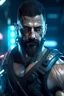 Placeholder: Muscular Greek man in his 30s with short beard cyberpunk