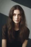 Placeholder: a photographic, photorealistic, true-to-life facial portrait of Lenna Dubois with extra dark hair, head to waist image, professional quality, studio photograph shot on 35mm film