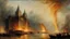 Placeholder: Style J. M. W. Turner, burning cathedral, beautiful composition, exquisite detail