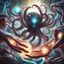 Placeholder: Metal tentacles reaching out to grab orbs of energy, in card art style