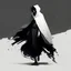 Placeholder: Full body animated person with white skin, short and messy hair that is black with white streaks through it, wearing black cloak