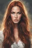 Placeholder: Megan Fox subject is a beautiful long ginger hair female in a style women eye candy oil paiting In depth detailed render eye candy breathtaking Artgerm Alphonse Much style