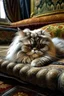 Placeholder: gato persa descansando sobre una manta un día lluvioso de Inglaterra al estilo de Miguel Angel