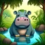 Placeholder: cartoon cute hippo in jungle realistic cartoon style