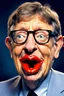 Placeholder: Bill Gates with a gremlin cow with big lipstick mouth, big lips