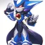 Placeholder: A sleek robotic warrior blending Neo Metal Sonic and Mega Man Zero. The design features Zero's red color scheme, with gold accents on shoulders, chest, and gauntlets, plus white highlights on the limbs. The aerodynamic body combines Neo Metal Sonic's sharp, angular edges with Zero's humanoid proportions. A glowing green plasma saber is held in one hand, while an energy cannon adorns the other. The helmet merges Zero’s crest and gem centerpiece with Neo Metal Sonic's spiked crown.