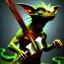 Placeholder: photorealstic, a goblin with a lizard head, holding axe