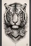 Placeholder: Create a captivating modern 2d ink tattoo design for print , prestigious Divine Tiger using the elegant influences of japan art style, for print, dynamic elements from fashion and design, and bold Japanese contemporary art aesthetics, framing centered in the center, distanced from the edges of the paper perimeter, perfect anatomy, bauhaus, Divine Proportion,