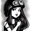 Placeholder: great illustrator, spanish, pencil sketch of a cute girl, beautiful, steampunk syle, black and white. Helmet with tubes.