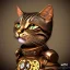 Placeholder: character render of mechanical tabby cat, intricate, ultra-fine detailed, steampunk, ornate, 8k, ultraHD, high-quality, portrait, 3d, realistic, trending on artstation, midjourney style, elaborate, openjourney style, interesting background