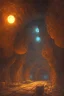 Placeholder: abstract, Moon in a dwarven mine underground, dungeon