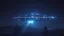 Placeholder: Ethereal holographic self iluminated hyper futuristic flat mothership over Es Vedra in a starry night