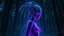 Placeholder: holographic glitch imitation, alien xenobiotic girl with beautiful purple body against dark night forest, split toning effect, subsurface gaussian scattering, dark fantasy, dark botany, photorealistic image, super detail, artistic elven fantasy, filigree, dark botany, ultra detail, dark botany, photorealistic image