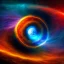 Placeholder: phsychedelic, swirling colors, red sun in center, blue moon, blackhole, stars, space